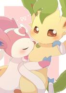 affection amount:pair body-type:feral body-type:semi-anthro burrying-face-in-chest hall-of-fame:bronze hall-of-fame:silver series:eeveelutions series:pokemon sniffing species:leafeon species:sylveon style:abstract-background style:girly style:kawaii style:kemono style:outline style:playful style:very-girly visibly-shy // 2921x4096 // 382KB
