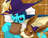amount:pair atmosphere:halloween Bag body-type:feral hat holding-object holding-object-in-mouth outfit series:eeveelutions series:pokemon species:eevee species:vaporeon style:contrasting-colors style:kawaii witch // 2379x1910 // 326KB