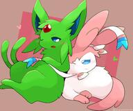 affection amount:pair body-type:slightly-chubby cuddling forehead-gem hall-of-fame:bronze series:eeveelutions series:pokemon species:espeon species:shiny-pokemon species:sylveon style:kemono visibly-shy // 2800x2330 // 345KB