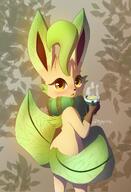 amount:solo body-type:anthro hall-of-fame:bronze plants scarf series:eeveelutions series:pokemon species:leafeon style:kawaii style:kemono tea // 1457x2128 // 266KB