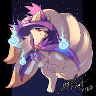 amount:solo atmosphere:halloween atmosphere:night atmosphere:powerful atmosphere:space atmosphere:stary body-type:feral imitation magic outfit species:ninetales style:glow style:kawaii visual-teasing // 1000x1000 // 131KB