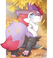 amount:solo atmosphere:autumn atmosphere:sunlight body-type:anthro freckles hall-of-fame:bronze species:braixen species:shiny-pokemon style:kawaii style:noisy style:sunrays visibly-shy // 994x1080 // 110KB