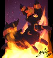 amount:solo atmosphere:embers body-type:feral fire oc series:eeveelutions series:pokemon species:fusion species:umbreon species:vulpix style:kawaii // 925x1000 // 117KB