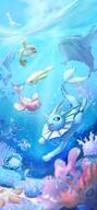 amount:multiple atmosphere:sunlight atmosphere:undersea body-type:feral hall-of-fame:bronze hall-of-fame:silver series:eeveelutions series:pokemon species:clamperl species:lumineon species:luvdisc species:tatsugiri species:vaporeon species:wingull species:wishiwashi style:sunrays // 720x1560 // 155KB