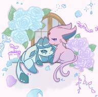 amount:pair atmosphere:town body-type:feral flower forehead-gem series:eeveelutions series:pokemon species:espeon species:glaceon style:kawaii style:playful style:scribbles style:very-playful // 680x674 // 80KB