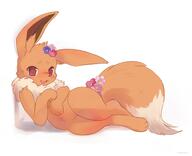 amount:solo body-type:feral body-type:semi-anthro body-type:slightly-chubby feminine flower series:pokemon species:eevee style:girly visibly-shy wearing-flower // 1600x1300 // 698KB