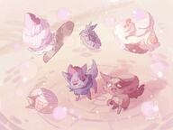 amount:pair atmosphere:creatures-associated-with-items atmosphere:town body-type:feral cupcake food hall-of-fame:bronze hall-of-fame:silver species:nickit species:zorua style:painted style:pastel-colors style:playful sweets // 2048x1536 // 253KB