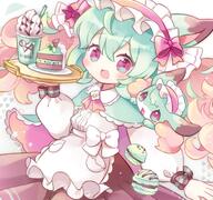 amount:pair body-type:feral body-type:humanoid cake chocolate drink food macarons maid outfit species:human style:pastel-colors style:playful sweets // 1095x1028 // 207KB
