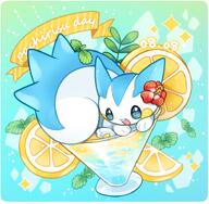 amount:solo body-type:feral creature-in-food drink feminine flower hall-of-fame:bronze lemon lemonade species:pachirisu style:contrasting-colors style:girly style:kawaii style:playful wearing-flower // 755x738 // 793KB