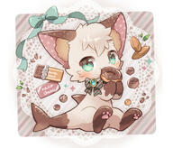 amount:solo atmosphere:frilly-background body-type:feral chocolate donut eating food hall-of-fame:bronze species:cat style:kawaii style:noisy style:pastel-colors style:striped-background sweets // 1345x1152 // 878KB
