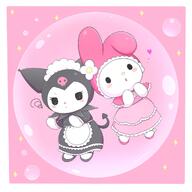 amount:pair atmosphere:bubbles body-type:semi-anthro character:kuromi character:my-melody hall-of-fame:bronze hall-of-fame:silver maid outfit style:girly style:kawaii style:one-color style:pink style:playful style:very-girly style:very-playful style:white-border // 2048x2048 // 237KB