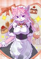 amount:solo atmosphere:cafe bell body-type:anthro cake cupcake food maid outfit pudding species:fox style:intentional-blur style:kawaii style:kemono sweets wearing-bow // 1431x2048 // 455KB