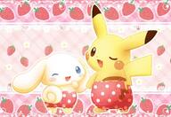 amount:pair body-type:semi-anthro character:cinnamoroll hall-of-fame:bronze species:pikachu strawberry style:abstract-background style:detailed-pattern style:outline style:pastel-colors style:playful style:very-playful // 1199x826 // 175KB