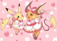 amount:pair body-type:semi-anthro dress magical-girl outfit species:pikachu species:raichu strawberry style:girly style:kawaii style:one-color style:pink style:playful wearing-bow // 880x640 // 75KB