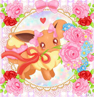 amount:solo atmosphere:flowers atmosphere:frilly-background body-type:feral flower princess series:pokemon species:eevee style:girly style:kawaii style:very-girly wearing-bow // 1166x1200 // 1.1MB