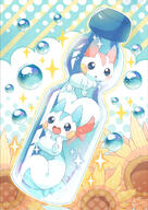 amount:pair atmosphere:bubbles body-type:feral body-type:semi-anthro creature-in-food flower hall-of-fame:bronze hall-of-fame:silver marble-soda species:pachirisu style:abstract-background style:girly style:kawaii style:playful style:sparkly style:very-playful sunflower // 781x1101 // 195KB