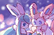 amount:pair atmosphere:snowy body-type:feral cloak hall-of-fame:bronze hall-of-fame:silver series:eeveelutions series:pokemon species:glaceon species:sylveon style:intentional-blur style:playful style:scribbles style:very-playful wearing-bow // 1170x754 // 233KB