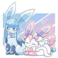 affection amount:pair body-type:feral cuddling relaxed series:eeveelutions series:pokemon species:glaceon species:sylveon style:kawaii style:outline style:pastel-colors style:playful style:white-border // 1500x1500 // 202KB