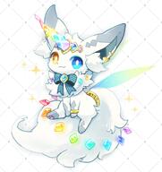 amount:solo body-type:feral hall-of-fame:bronze heterochromia horn oc series:pokemon smug species:eevee species:unknown style:girly style:playful style:rainbow style:sparkly visual-teasing wearing-bow // 1000x1059 // 113KB