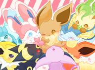 amount:multiple body-type:feral grouping:all-eeveelutions series:pokemon species:eevee style:abstract-background style:outline style:playful style:striped-background // 2030x1492 // 318KB
