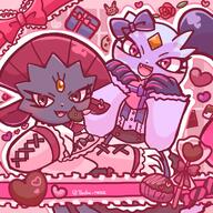 amount:pair atmosphere:valentines-day body-type:semi-anthro chocolate chocolatier outfit species:sneasler species:weavile style:contrasting-colors style:girly style:kawaii style:outline style:very-girly // 1780x1780 // 400KB