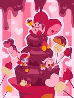 amount:multiple atmosphere:valentines-day body-type:blob character:kirby character:meta-knight character:suzie chocolate chocolate_fountain hall-of-fame:bronze series:kirby species:unknown strawberry style:girly style:lineless style:one-color style:outline style:pink style:striped-background style:white-border // 768x1024 // 104KB