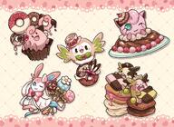 amount:multiple atmosphere:valentines-day body-type:blob cake cookies food hat lollipop series:eeveelutions series:pokemon species:clefairy species:jigglypuff species:morpeko species:rowlet species:sylveon style:girly style:outline style:playful sweets // 1200x873 // 258KB