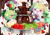 amount:pair atmosphere:valentines-day banana body-type:feral body-type:semi-anthro chocolate chocolate_fountain hall-of-fame:bronze kiwi species:maractus species:steenee strawberry style:girly style:kawaii style:playful style:striped-background // 2048x1448 // 469KB