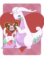 affection amount:pair atmosphere:valentines-day body-type:blob body-type:semi-anthro chocolate food species:goodra species:goomy style:white-border sweets // 768x1024 // 78KB
