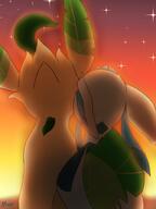 affection amount:pair atmosphere:sunlight atmosphere:sunset body-type:feral cheek-rub pressing-same-body-part-against-each-other romance series:eeveelutions series:pokemon species:glaceon species:leafeon style:dim // 1200x1600 // 127KB