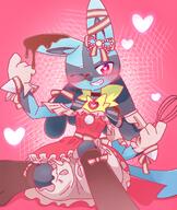 amount:solo blush body-type:anthro chef collar dress heart-eyes heart-shape outfit species:lucario style:girly style:kawaii style:one-color style:pink thigh-highs wearing-bow // 1497x1774 // 345KB