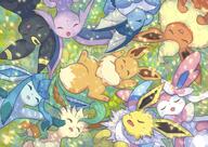 amount:multiple atmosphere:field atmosphere:sunlight body-type:feral grouping:all-eeveelutions series:pokemon species:eevee // 3508x2480 // 1.6MB