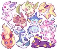 amount:multiple body-type:feral grouping:all-eeveelutions series:pokemon species:eevee style:dithering style:pixel-art wink // 1961x1695 // 416KB