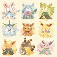 amount:multiple atmosphere:regal body-type:feral dress grouping:all-eeveelutions outfit robe series:pokemon species:eevee style:playful style:vintage style:watercolor // 2000x2000 // 857KB
