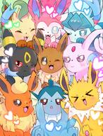 amount:multiple body-type:feral excited grouping:all-eeveelutions happy heart-eyes heart-shape series:pokemon species:eevee style:kawaii style:playful // 1904x2496 // 830KB