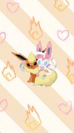 affection amount:pair body-type:feral cuddling series:eeveelutions series:pokemon species:flareon species:sylveon style:abstract-background style:playful // 2304x4096 // 279KB