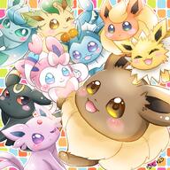 amount:multiple body-type:feral grouping:all-eeveelutions hall-of-fame:bronze series:pokemon species:eevee style:abstract-background style:kawaii style:outline style:playful // 1620x1620 // 335KB