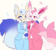 amount:pair body-type:anthro butler feminine flower forehead-gem hall-of-fame:bronze outfit pressing-same-body-part-against-each-other series:eeveelutions series:pokemon species:espeon species:leafeon style:contrasting-colors style:girly style:kemono style:pastel-colors suit wearing-flower // 2000x1783 // 206KB