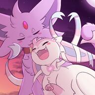 affection amount:pair atmosphere:sunset body-type:feral forehead-gem heart-shape lick series:eeveelutions series:pokemon species:espeon species:sylveon // 4000x3971 // 774KB