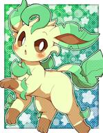 amount:solo body-type:feral series:eeveelutions series:pokemon species:leafeon style:abstract-background style:dithering style:kawaii style:outline style:playful style:white-border // 1489x1921 // 374KB