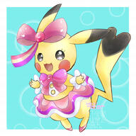 amount:solo body-type:semi-anthro dress hall-of-fame:bronze idol outfit skirt species:pikachu style:girly style:kawaii wearing-bow // 1600x1600 // 347KB