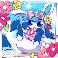 amount:solo atmosphere:beach atmosphere:flowers body-type:feral flower outfit series:eeveelutions series:pokemon species:glaceon style:kawaii style:noisy style:playful sunglasses // 1280x1280 // 348KB
