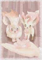 amount:pair atmosphere:home body-type:feral flower series:eeveelutions series:pokemon species:flareon species:leafeon style:watercolor // 890x1270 // 165KB