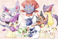 amount:multiple body-type:feral body-type:semi-anthro grouping:cat-pokemon species:delcatty species:liepard species:meowstic species:persian species:purrugly species:sprigatito species:torracat species:weavile style:watercolor // 2039x1378 // 531KB
