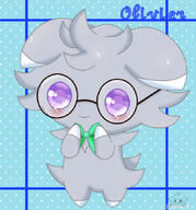amount:solo body-type:anthro body-type:semi-anthro glasses nerdy series:pokemon species:espurr style:kawaii style:kemono wearing-bow // 620x665 // 190KB