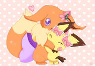 amount:pair body-type:feral body-type:semi-anthro series:pokemon species:eevee species:pichu style:abstract-background style:playful wearing-bow // 1153x797 // 280KB
