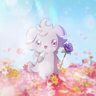 amount:solo atmosphere:flowers atmosphere:sunlight body-type:semi-anthro flower hall-of-fame:bronze holding-object series:pokemon species:espurr style:girly style:intentional-blur style:kawaii style:lens-flare style:noisy // 2000x2000 // 338KB