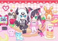 amount:multiple atmosphere:fancy atmosphere:home body-type:blob body-type:humanoid character:kirby hall-of-fame:bronze hall-of-fame:silver long-hair outfit series:kirby series:pokemon skirt species:alolan-raichu species:emolga species:espurr species:human species:shiny-pokemon style:checkered style:girly style:pixel-art style:playful style:very-girly style:very-playful // 860x612 // 199KB