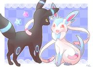 amount:pair atmosphere:fancy body-type:feral series:eeveelutions series:pokemon species:shiny-pokemon species:sylveon species:umbreon style:glow style:kawaii style:playful style:white-border // 2750x2000 // 1.6MB