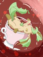 amount:solo body-type:feral creature-in-food cup series:eeveelutions series:pokemon species:leafeon style:contrasting-colors tea // 768x1024 // 90KB